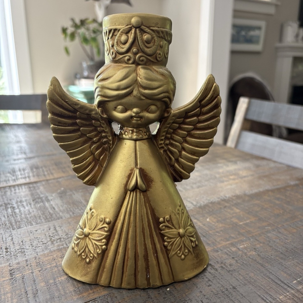 Holt Howard Vintage Christmas Golden Angel Candle Holder Japan MCM